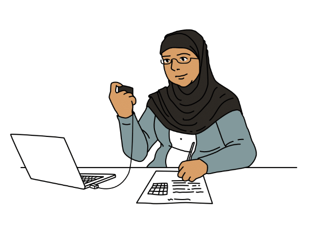 Teenage girl holding a micro:bit